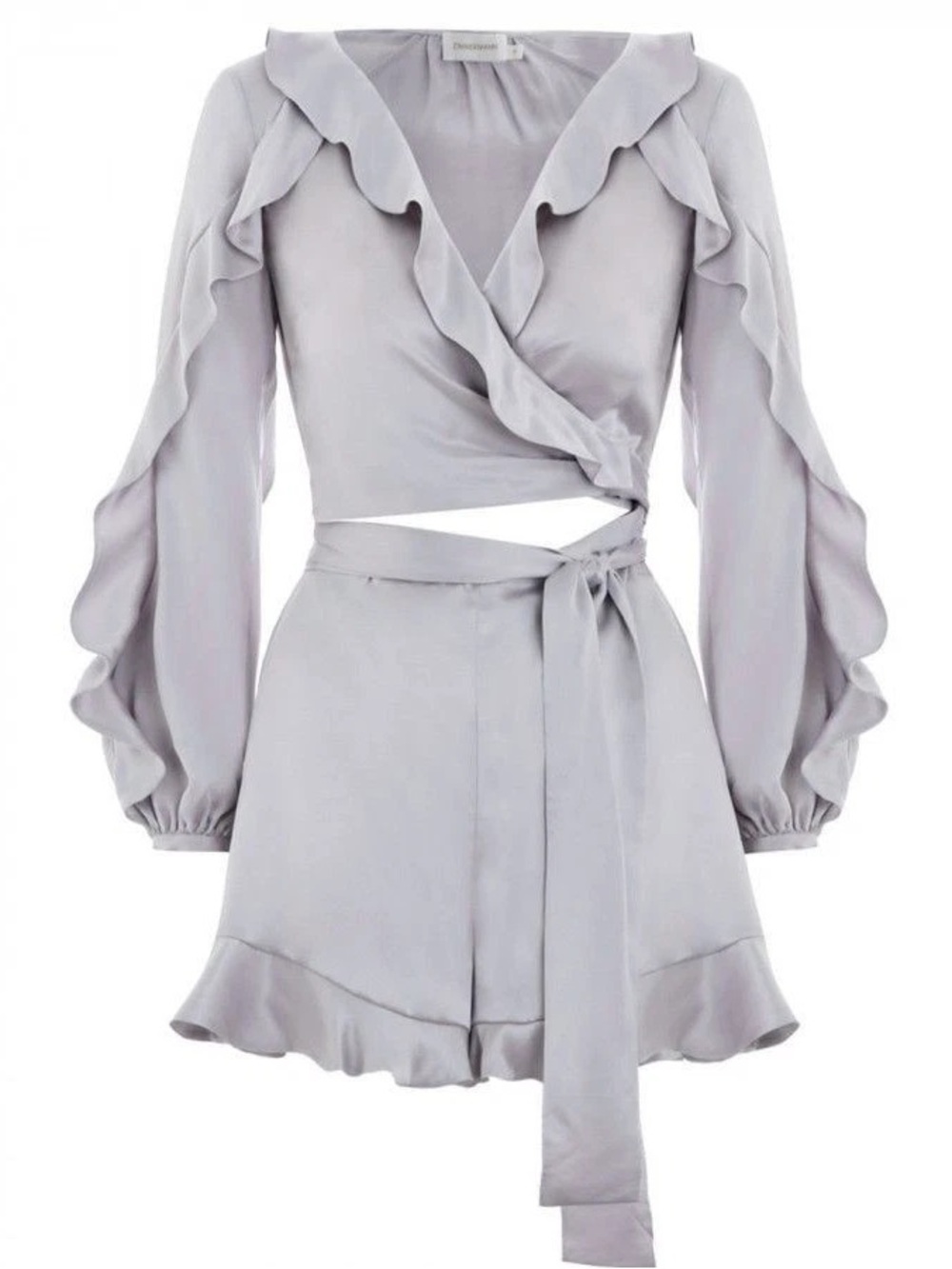 Zimmermann Grey Silk Ruffle Romper Jumpsuit Size 3
